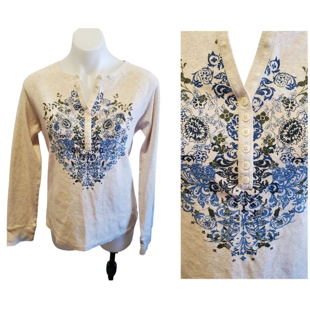 NWOT Charter Club Cream Y2k Fairy Goth Cottage Core Floral Large Thermal Top